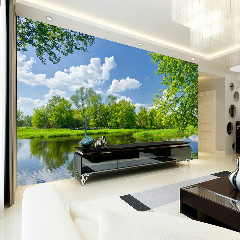 3D大自然風景壁紙現代簡約臥室唯美樹林田園壁畫客廳電視背景墻布