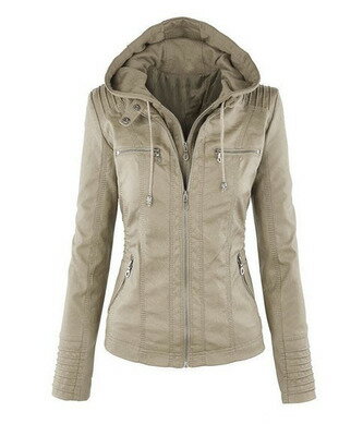 Jacket Women Euro Hood zipper coat Leather clothing皮夾克女