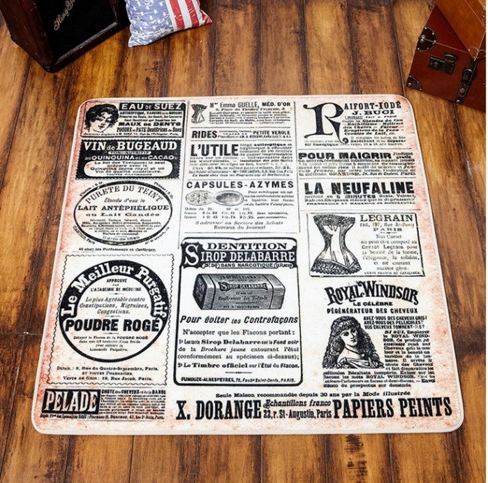 簡約復古風 懷舊美國報紙100*100客廳地毯/ 地墊