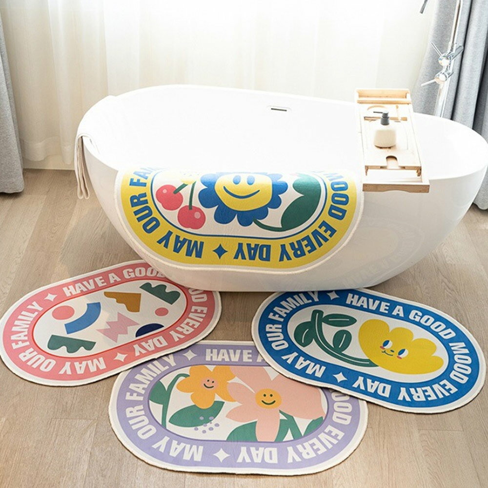 Baby童衣 可愛笑臉花朵印花地墊 矽藻土防滑速乾地墊 浴室廁所矽藻土吸水墊 居家門口腳踏軟墊11490