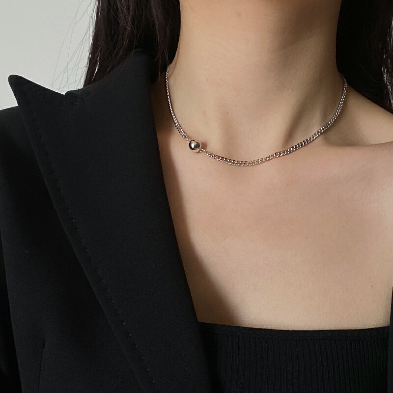 925純銀圓珠項鏈女ins潮頸鏈網紅性感古巴鏈粗鏈條鎖骨鏈短款脖鏈 2