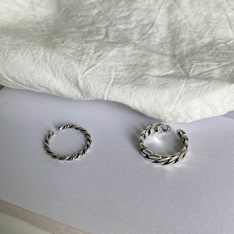 925純銀麻花戒指女小眾設計食指戒ins潮復古做舊鏈條指環個性尾戒 4
