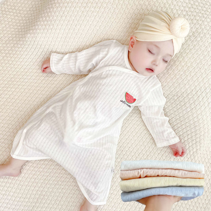 嬰兒春夏季薄款睡袋寶寶純棉長袖開扣睡衣男女童空調房護肚連體衣
