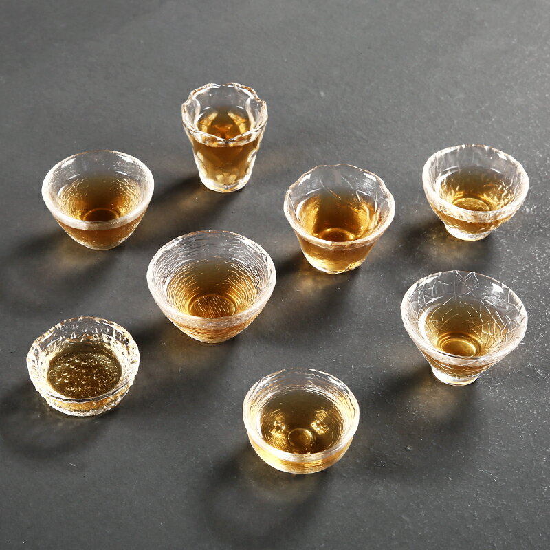 日式耐熱錘紋玻璃小茶杯子喝茶透明茶碗功夫茶具家用玻璃品茗杯