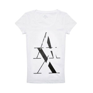 美國百分百【Armani Exchange】T恤 AX 短袖 大圓領 logo 上衣 T-shirt 白色 女 XS號 I373