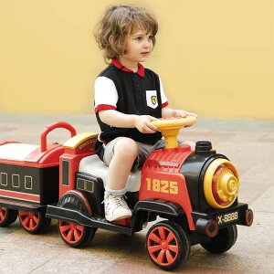 免運開發票 兒童電動復古小火車 可坐可騎充電男女孩玩具車 寶寶四輪汽車 生日禮物 玩具車 小火車-快速出貨