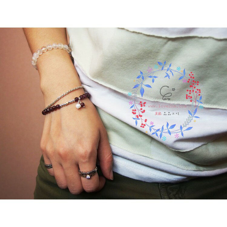 初見相思/石榴石/淡水珍珠/水晶手鍊/925純銀/[晶晶工坊-love2hm] 2