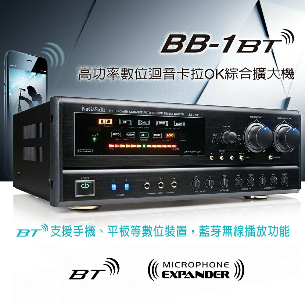 【澄名影音展場】NaGaSaKi BB-1 BT 高功率數位迴音卡拉OK綜合擴大機 支援藍芽~卡拉OK擴大機推薦