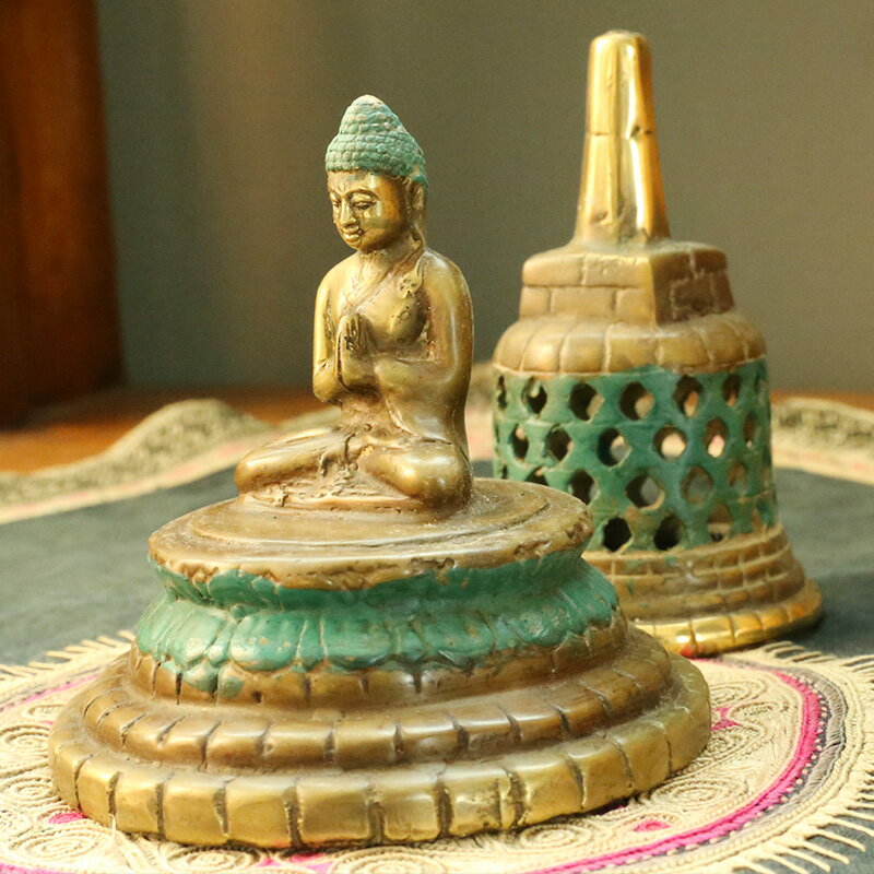 滿2件5折婆羅浮屠手工東南亞進口書架裝飾品家居客廳書房銅佛像