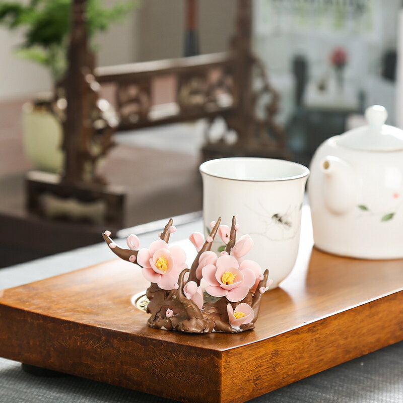 創意手工個性禪意陶瓷梅花桃花臘梅 茶道配件家居客廳裝飾品擺件1入
