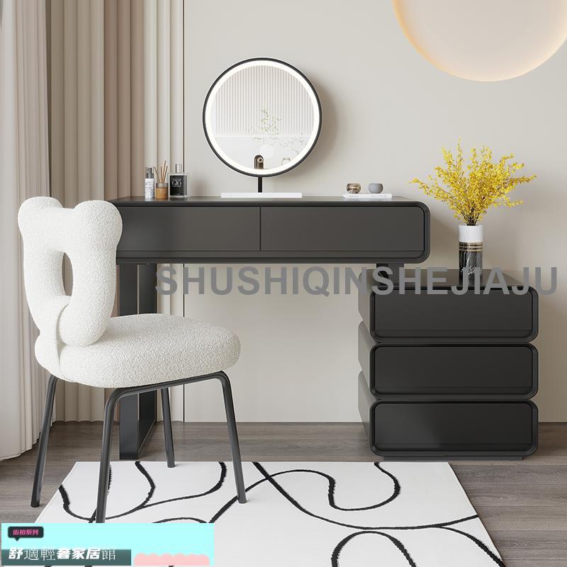 新品免運 黑色梳妝臺現代簡約斗柜一體臥室輕奢極簡化妝臺高級感伸縮化妝桌 7
