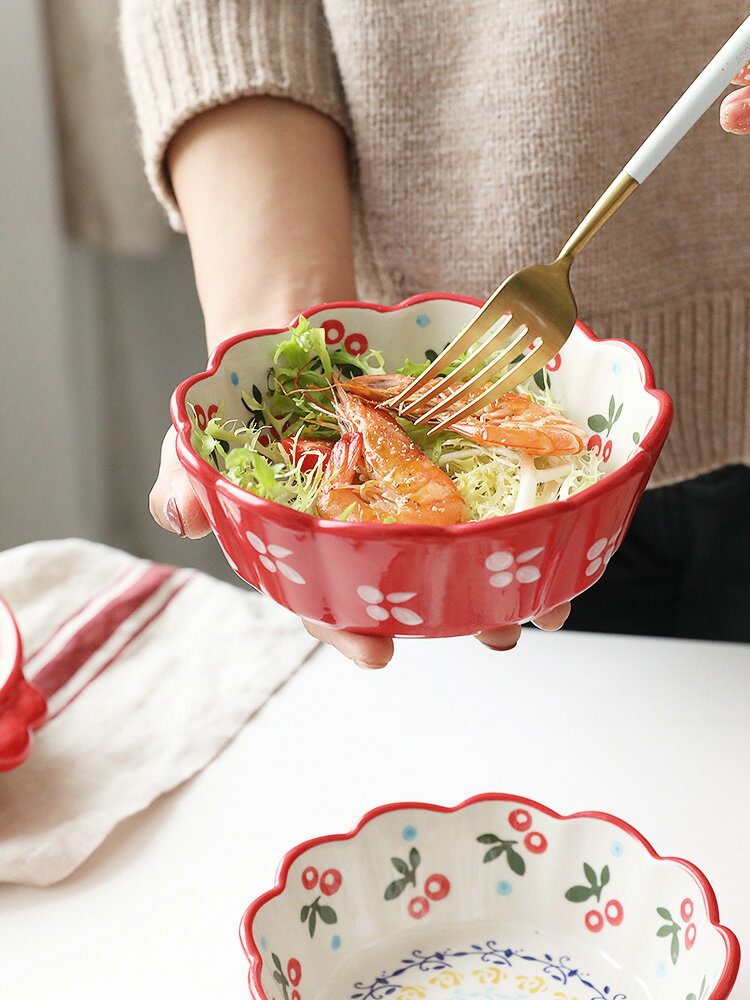 日式個性碗碟套裝餐具ins盤家用櫻桃創意網紅可愛喬遷禮物碗陶瓷