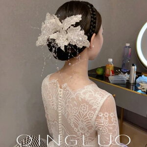 韓式手工蕾絲亮片復古新娘頭飾唯美氣質百搭水晶流蘇髮梳婚紗配飾