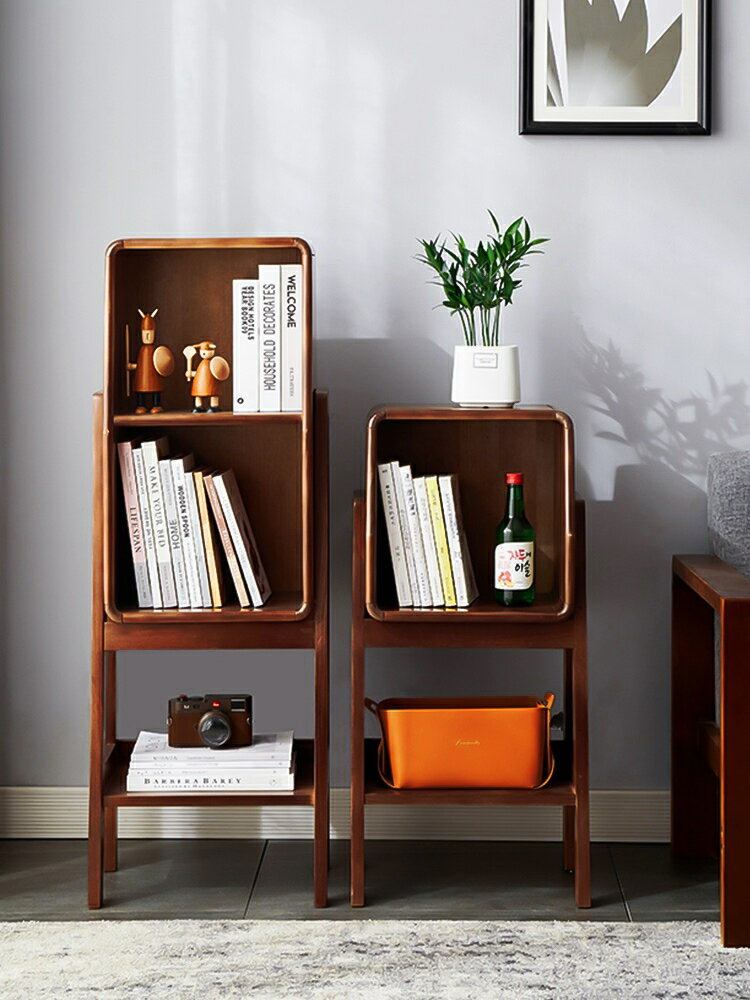 實木置物架 邊櫃客廳北歐床頭櫃邊幾書架格子櫃收納櫃極簡
