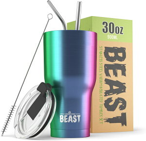 【美國代購】Beast 30 盎司不倒翁不銹鋼真空保溫咖啡冰杯雙壁旅行燒瓶（彩虹）