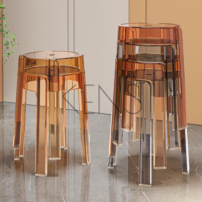 沙發凳 凳子 輕奢塑料透明凳子家用加厚可疊放圓凳簡約客廳板凳餐椅亞克力椅子