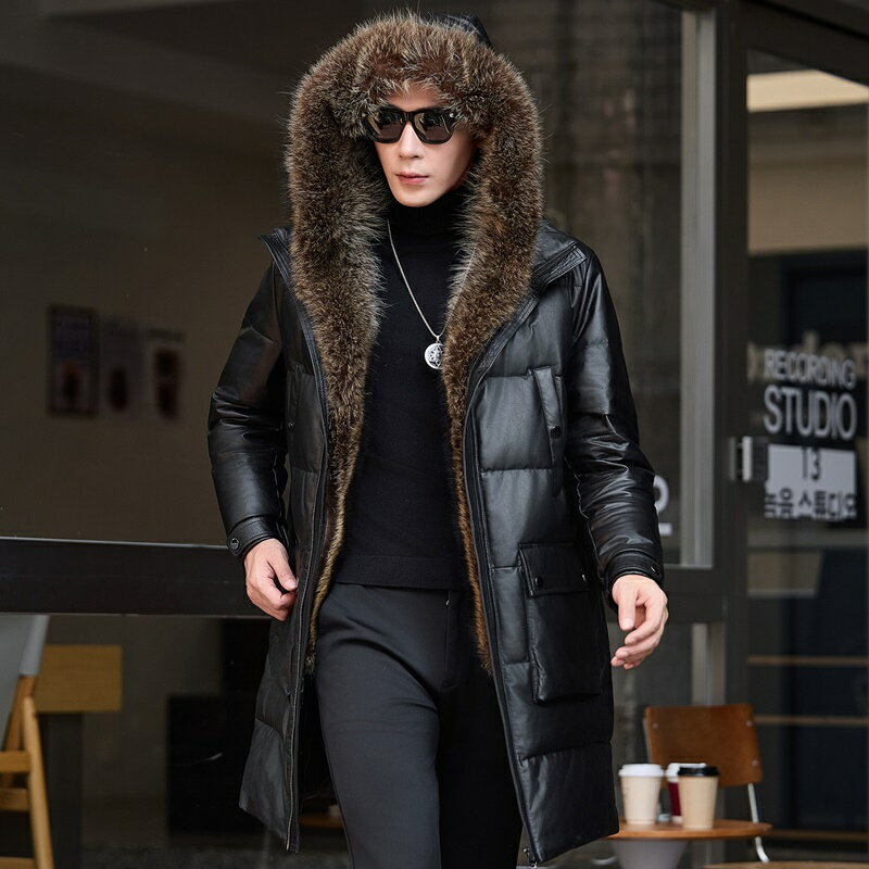 【巴黎精品】現貨+預購 頂級真皮衣羽絨外套90%鵝絨秋冬輕羽絨衣保暖長版外套夾克-休閒男裝n1mm8