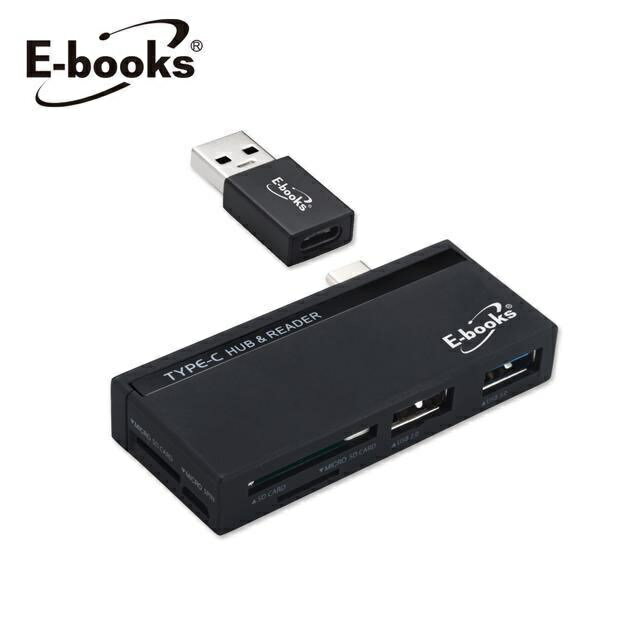 (現貨)E-books T42 Type C+USB3.0萬用雙介面OTG HUB讀卡機