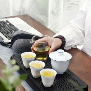 陶瓷旅行茶具一壺三杯快客杯便攜套裝中式家用功夫玻璃簡約沖茶器