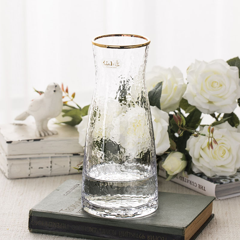 日系錘紋小透明玻璃花瓶簡約創意水培插花花器清新客廳干花瓶擺件