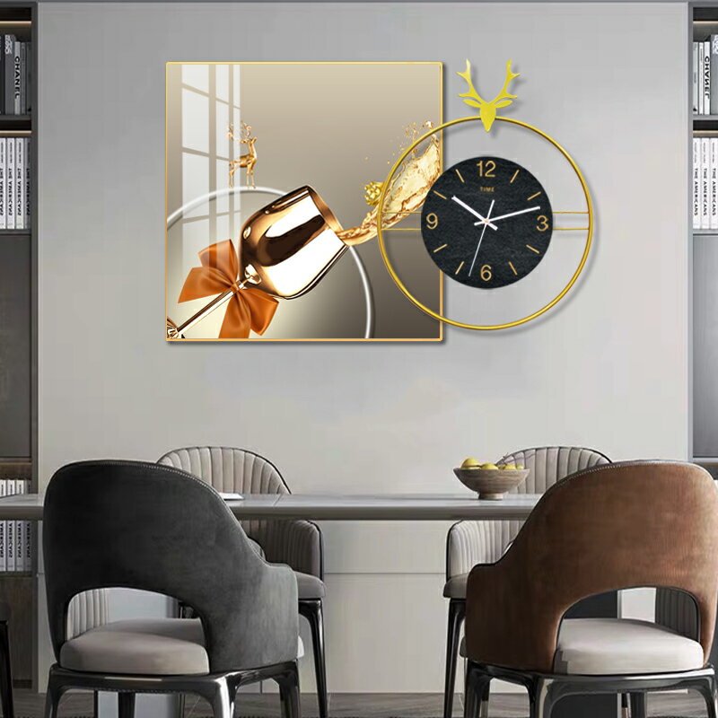 餐桌鐘表掛鐘客廳創意現代簡約家用時尚網紅餐廳背景墻裝飾畫時鐘