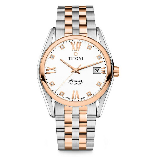 TITONI 瑞士梅花錶 83909SRG-063 空中霸王系列 AIRMASTER 機械腕錶 玫瑰金x銀色 38.5mm｜樂天全館特惠中★指定刷卡回饋10%