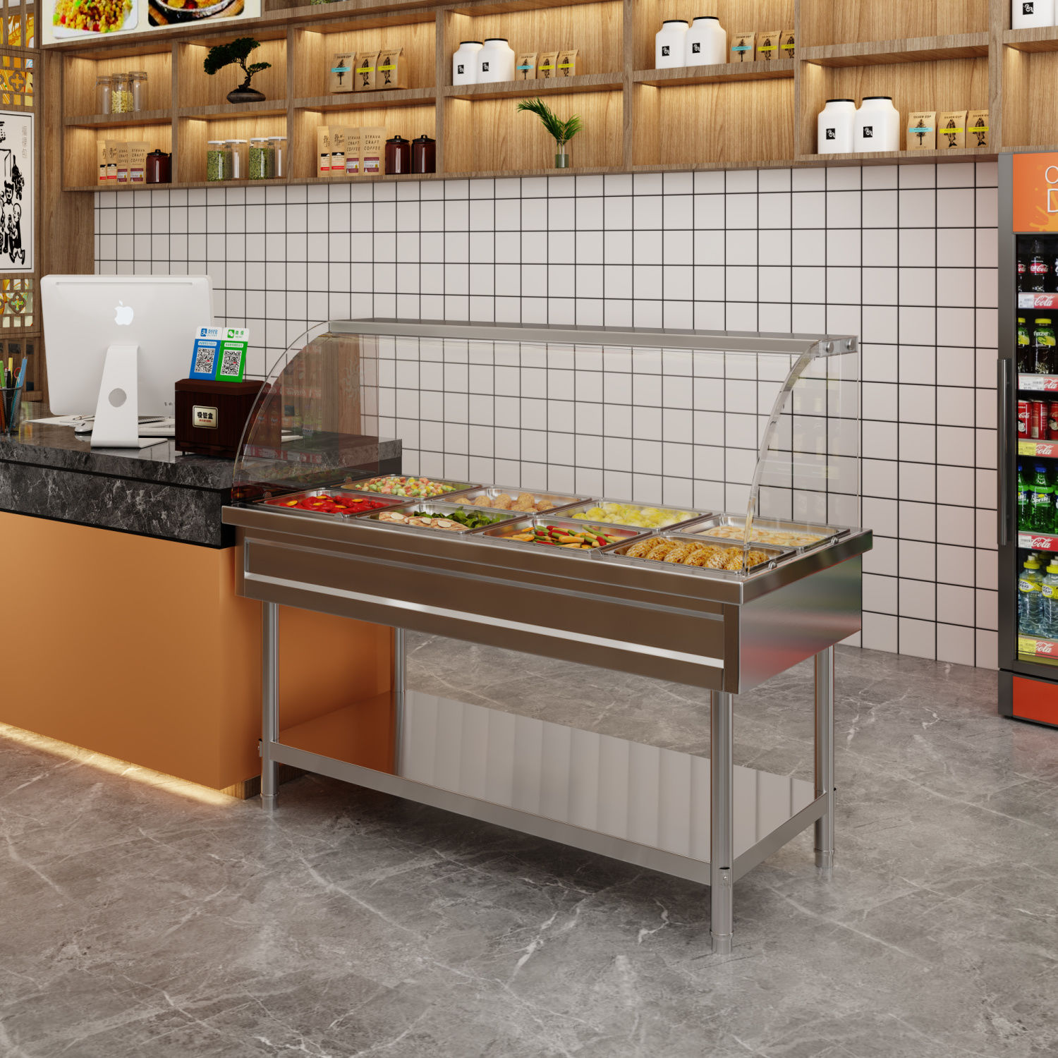 【最低價】【公司貨】快餐保溫臺商用玻璃罩加熱餐廳快餐車打菜湯池恒溫節能保溫售飯臺 7