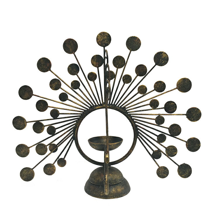 泰國創意燭臺孔雀擺件歐式復古懷舊鐵工藝品現代簡約玄關裝飾品1入