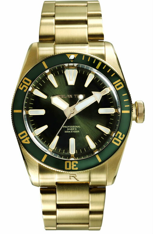 RELAX TIME 海神系列 300米潛水機械腕錶 (RT-77-6-1) 金x綠