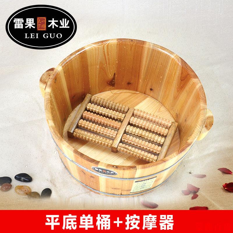 免運 開立發票 泡腳桶 洗腳桶洗腳木桶泡腳盆21cm養生家用木質足浴桶小盆帶蓋自帶按摩珠足療桶QQ0730