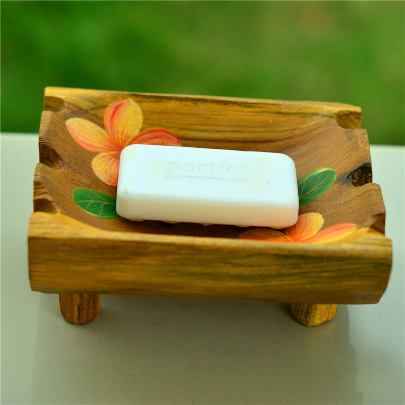 詩瑪哈泰國實木雕刻繪花手工香皂盒實木肥皂盒創意四腳帶孔肥皂托