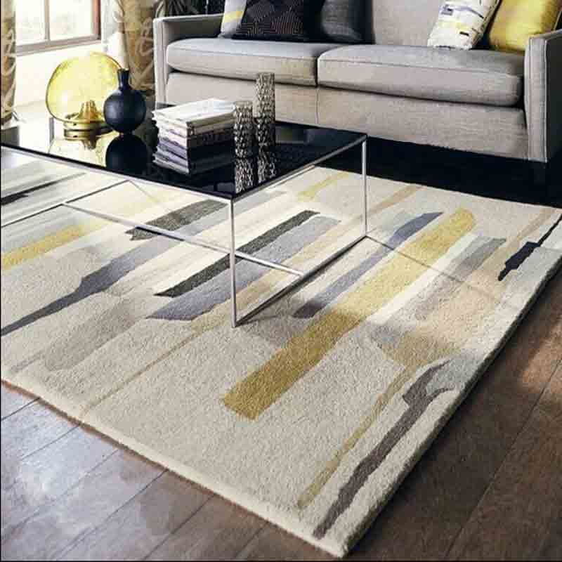 加厚手工客廳茶幾臥室書房樣板間歐式抽象條紋地毯滿鋪可定制