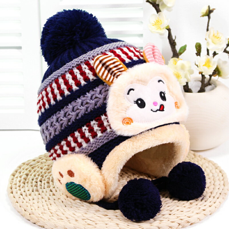韓版潮男童女童秋冬護耳兒童帽子加厚加絨嬰幼兒寶寶毛球帽毛線帽