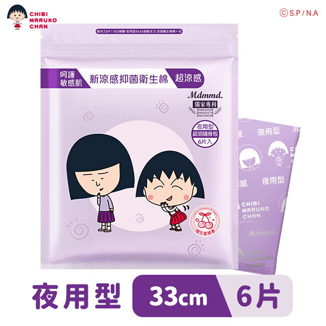 Mdmmd.新涼感抑菌衛生棉(超涼感)-【櫻桃小丸子】夜用型33cm6片