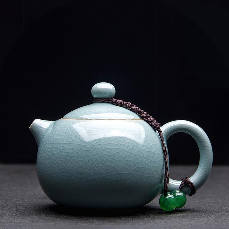 汝窯 泡茶壺 家用小茶壺陶瓷功夫茶具汝瓷紅茶單壺西施開片茶水壺