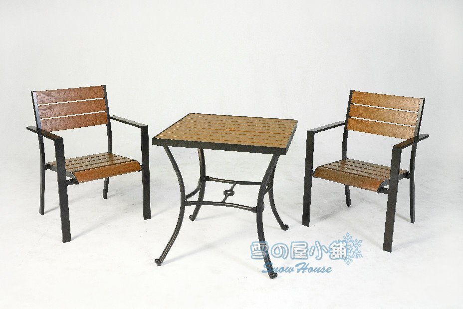 ╭☆雪之屋小舖☆╯70cm鋁合金塑木方桌/鋁合金塑木戶外休閒桌椅/一桌二椅 A41215-1/A19096