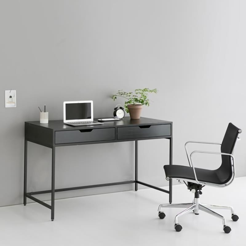 辦公桌電腦桌帶抽屜意式輕奢北歐書桌極簡簡約現代80cm黑白色桌子