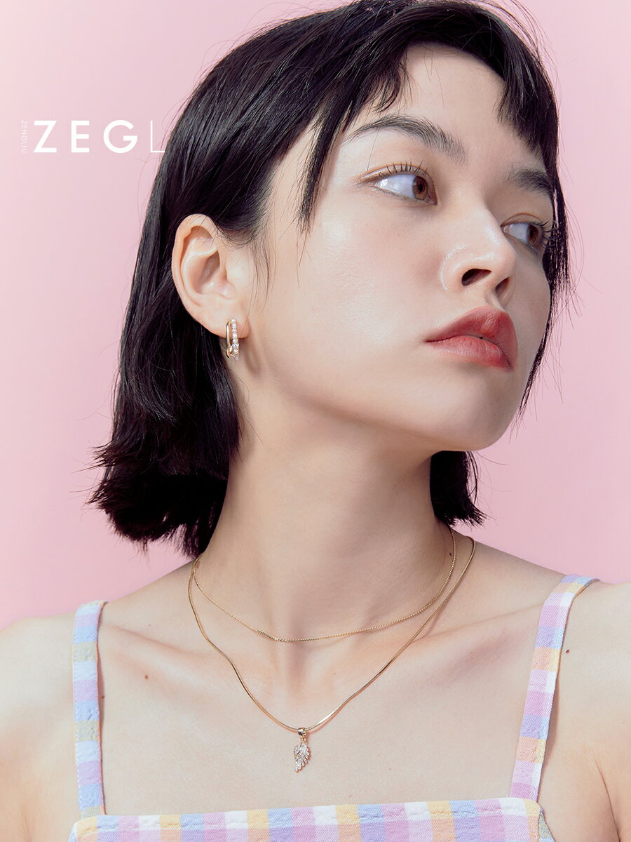 ZENGLIU高級感雙層耳釘女氣質仿珍珠耳環小眾設計感個性網紅耳飾