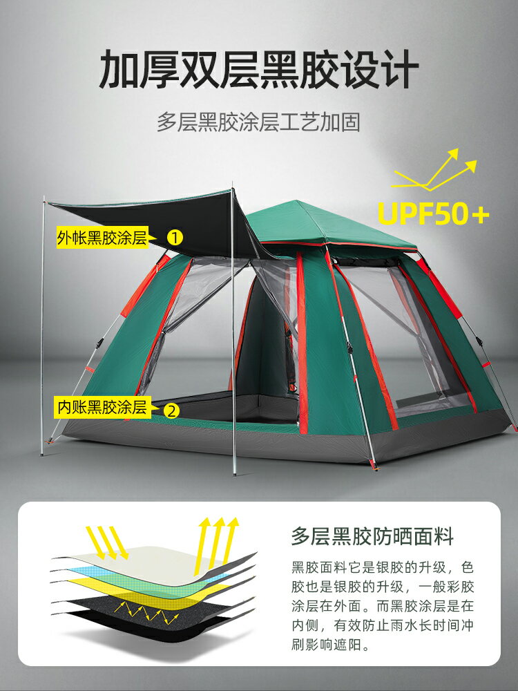 免運+開發票 探險者便攜式折疊帳篷黑膠全自動野營防曬戶外加厚防雨露營野餐