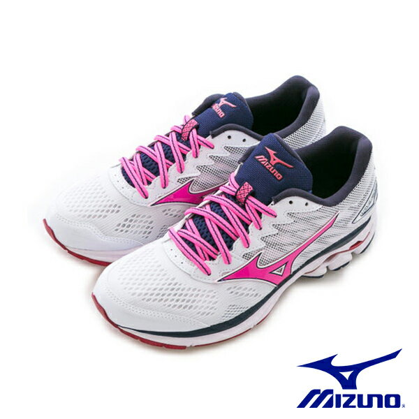 【MIZUNO 促銷6折】MIZUNO (女) WAVE RIDER 20暢銷款 女慢跑鞋 / 白桃-J1GD170366