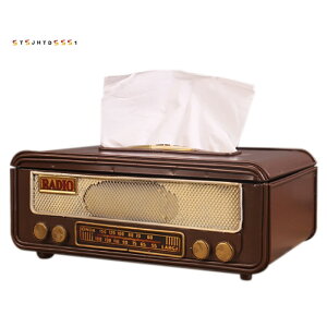 復古收音機形狀紙巾盒餐巾紙收納盒容器紙巾架紙巾盒家用酒吧辦公室