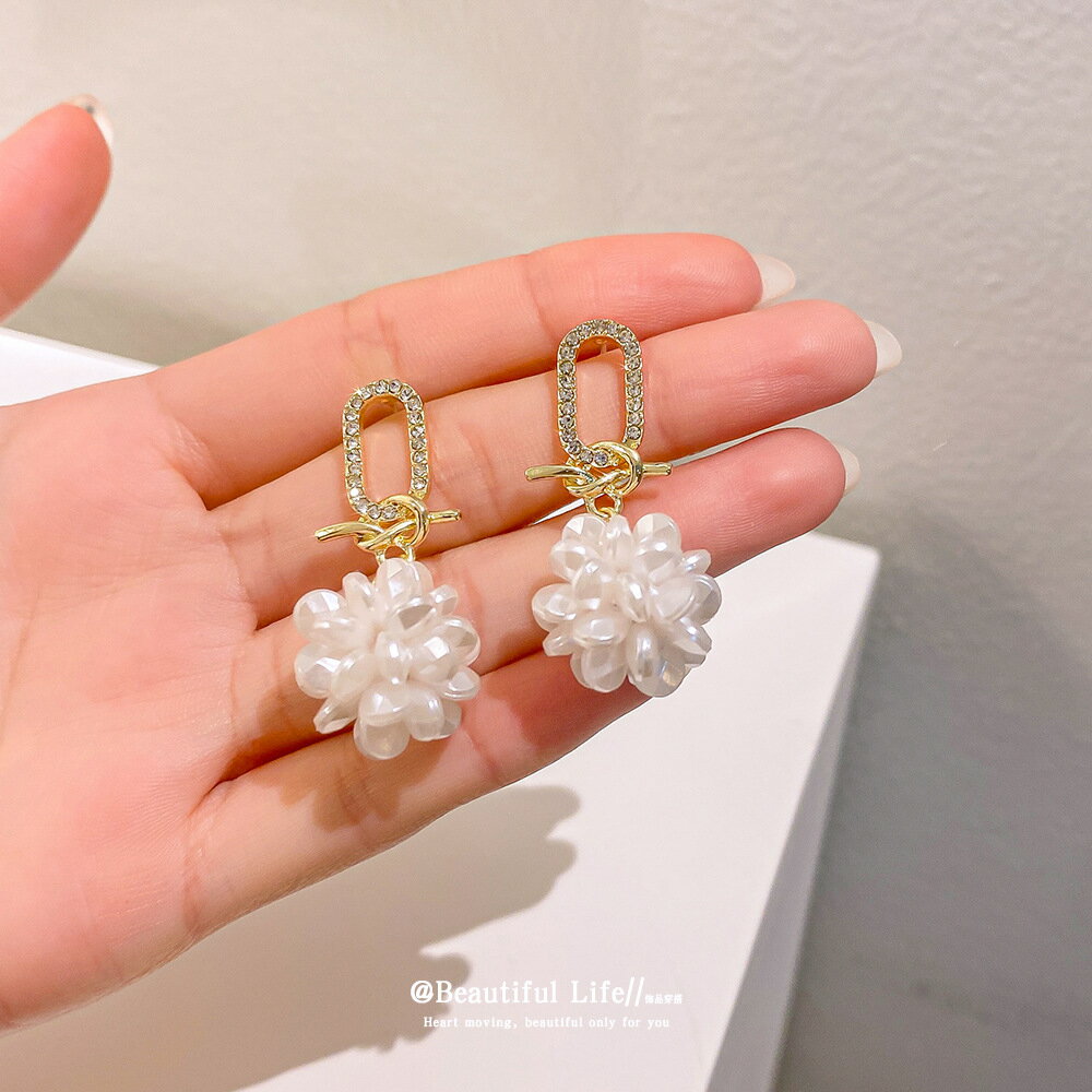 高級感巴洛克珍珠花朵耳環女小眾氣質輕奢風耳釘韓國s925銀針耳飾