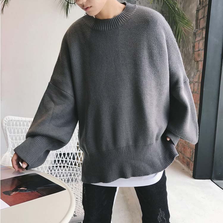 經典流行日韓簡約素色圓領寬版百搭長袖毛衣