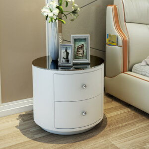 圓形床頭櫃簡約現代白色斗櫃創意儲物櫃歐式實木邊櫃整裝