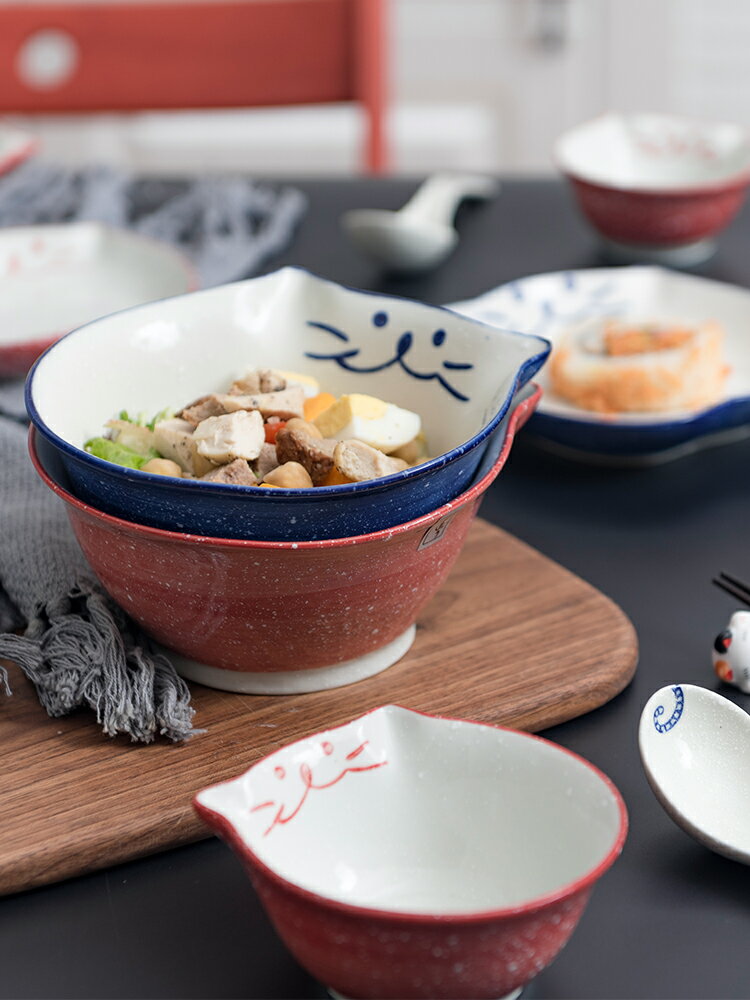 招財貓貓咪碗日式碗盤陶瓷餐具家用飯碗湯碗面碗盤子可愛碗碟套裝