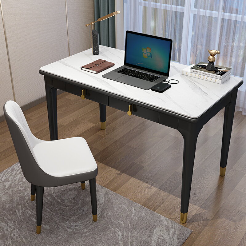 電腦桌 ● 高端極簡巖板書桌 一體 筆記本辦公桌簡約現代 家用 臺式電腦桌子