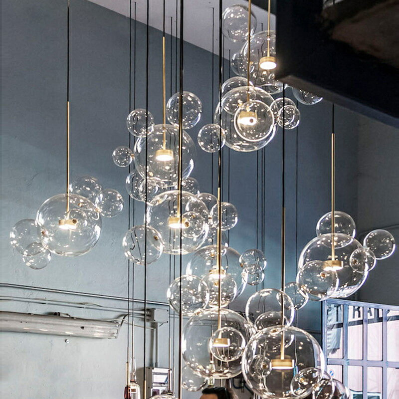 新款意大利設計師創意米奇泡泡球餐廳吧臺奶茶服裝店個性玻璃吊燈