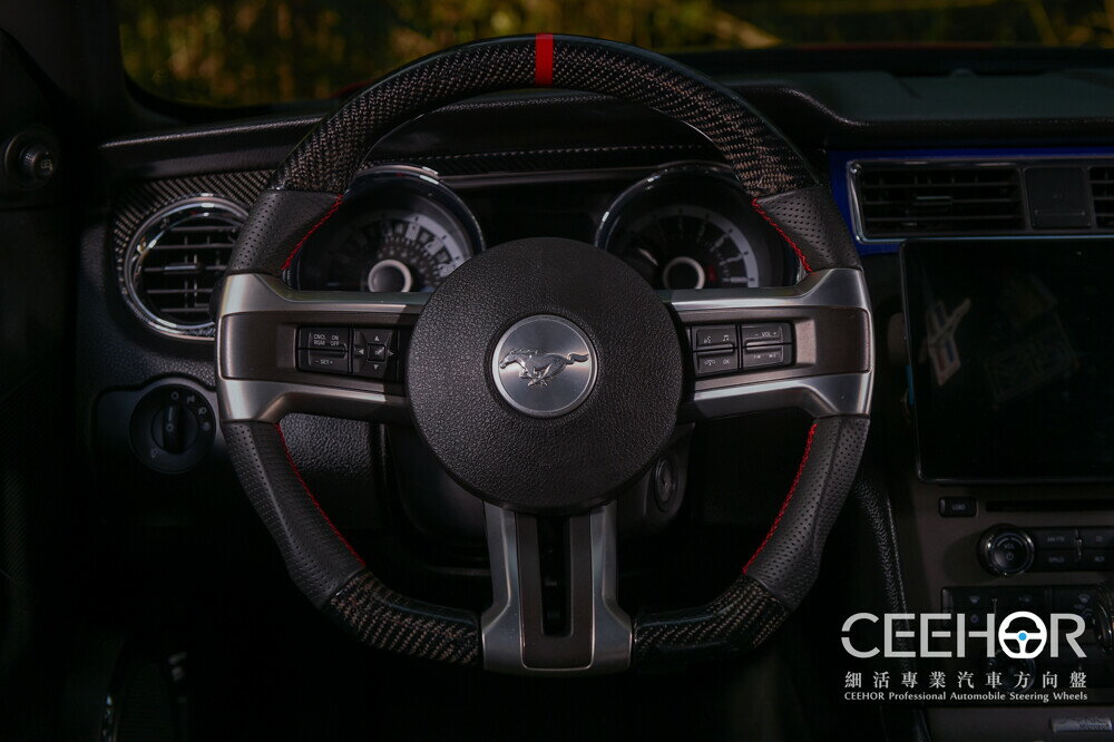 [細活方向盤] 正碳纖維紅環款 野馬 Mustang 福特 FORD 方向盤 變形蟲方向盤 造型方向盤