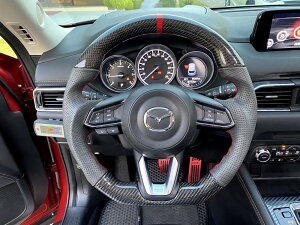 [細活方向盤] 正碳纖維紅環款 Mazda3 CX3 CX5 MAZDA 馬自達 馬三 馬3 變形蟲方向盤 方向盤 造型方向盤