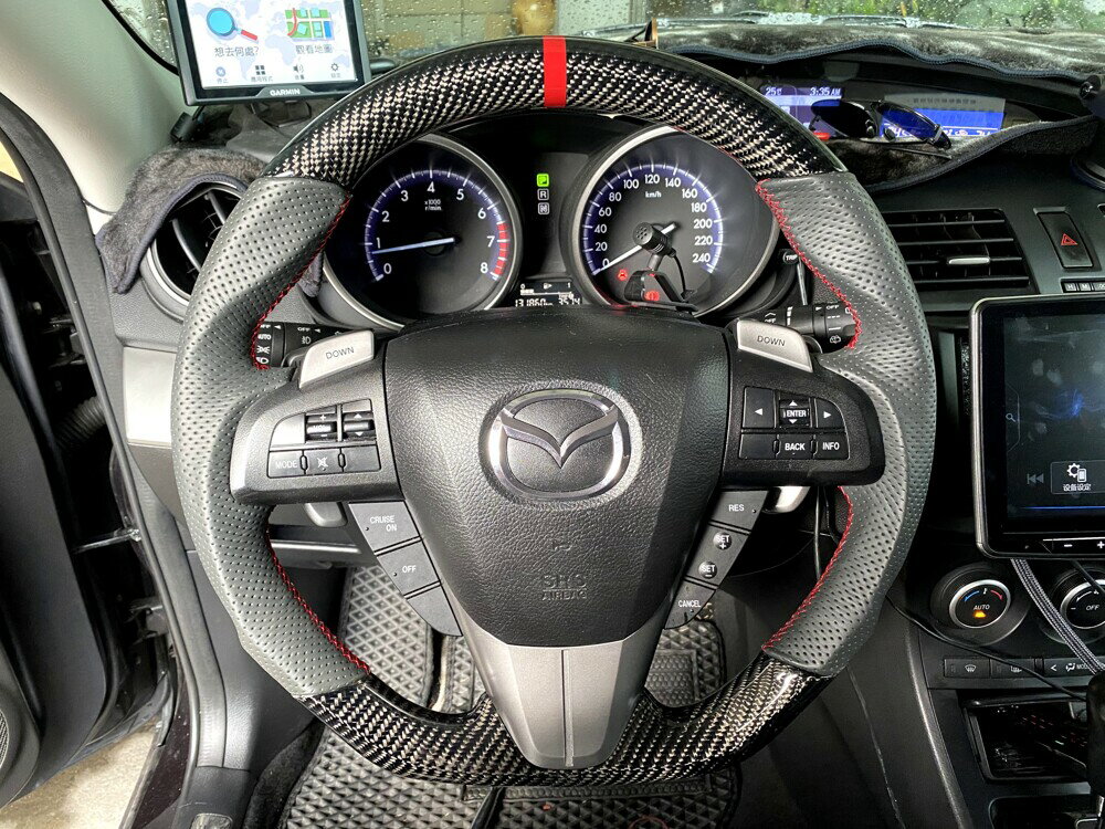 [細活方向盤] 正碳纖維紅環款 Mazda3 Mazda5 MAZDA 馬三 馬五 馬3 馬5 馬自達 變形蟲方向盤 方向盤 造型方向盤